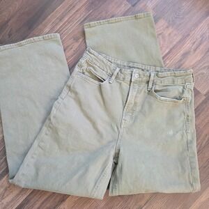 Old Navy Sky Hi Wide Leg Jeans Khaki Olive Green Size 10 granola cabin Scandi
